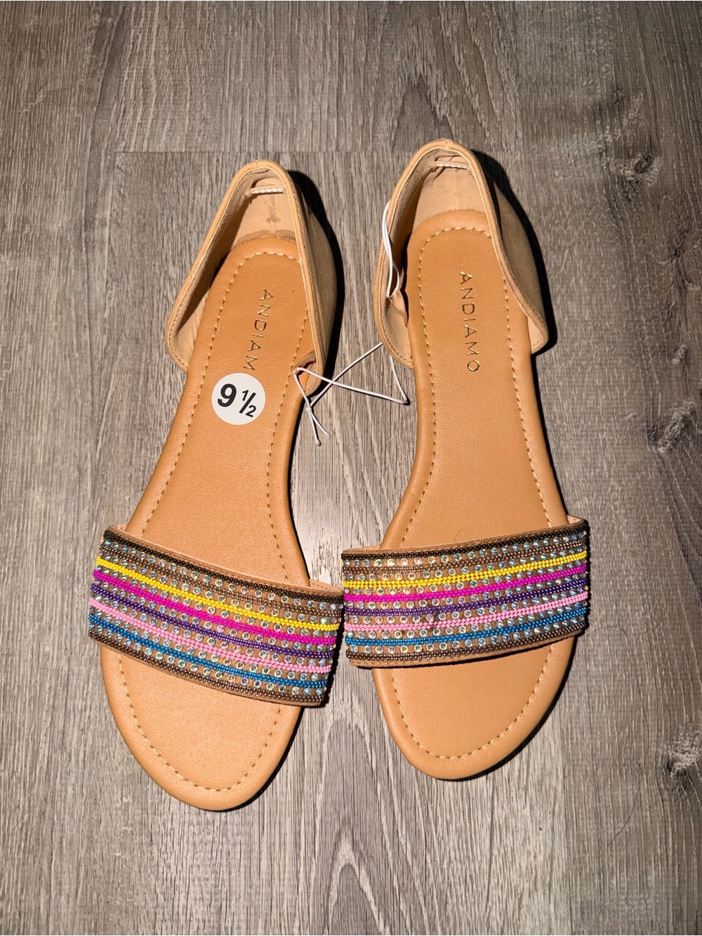 Andiamo Tan Beaded Open-Toe Slingback Sandals - Multicolor Embellishment